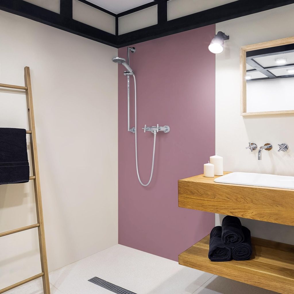 Duschrückwand mit Motiv selbstklebend - 0.61 mm Wandpaneel wasserfest Design violett Unifarben Badrückwand fugenlos Premium matt 110x190 cm