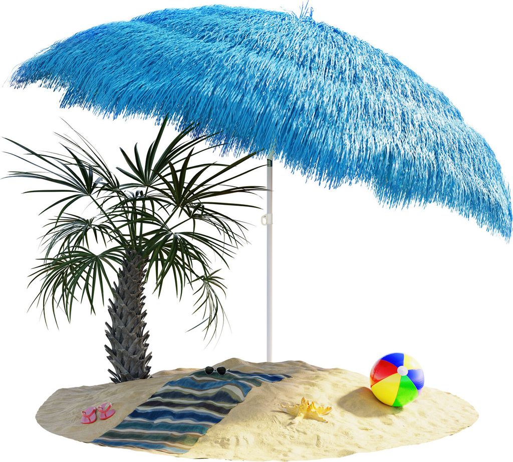 KINGSLEEVE Sonnenschirm Hawaii Ø160cm Neigbar Höhenverstellbar UV Schutz 30+ Groß Rund Balkon Strand Strohschirm Strandschirm Bast Hawaiischir...