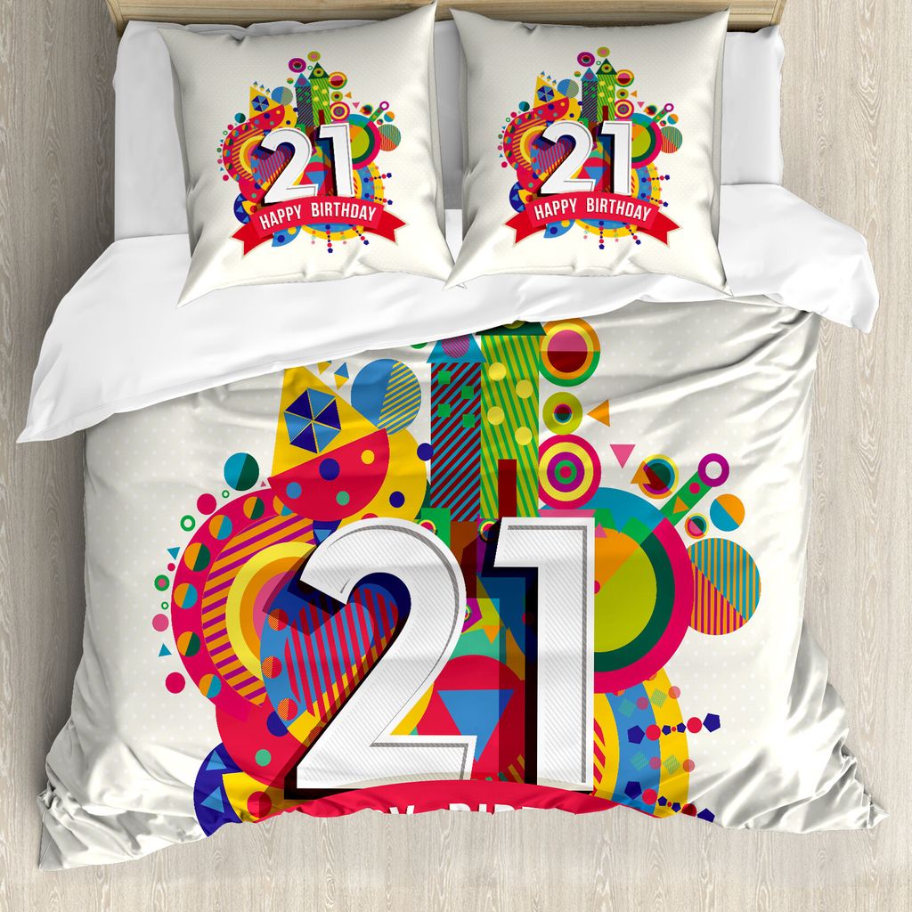 ABAKUHAUS 21. Geburtstag Bettbezug, Alles Gute zum Geburtstag Bild, Milbensicher Allergiker geeignet mit Kissenbezügen, 155 cm x 220 cm - 80 x 80 ...