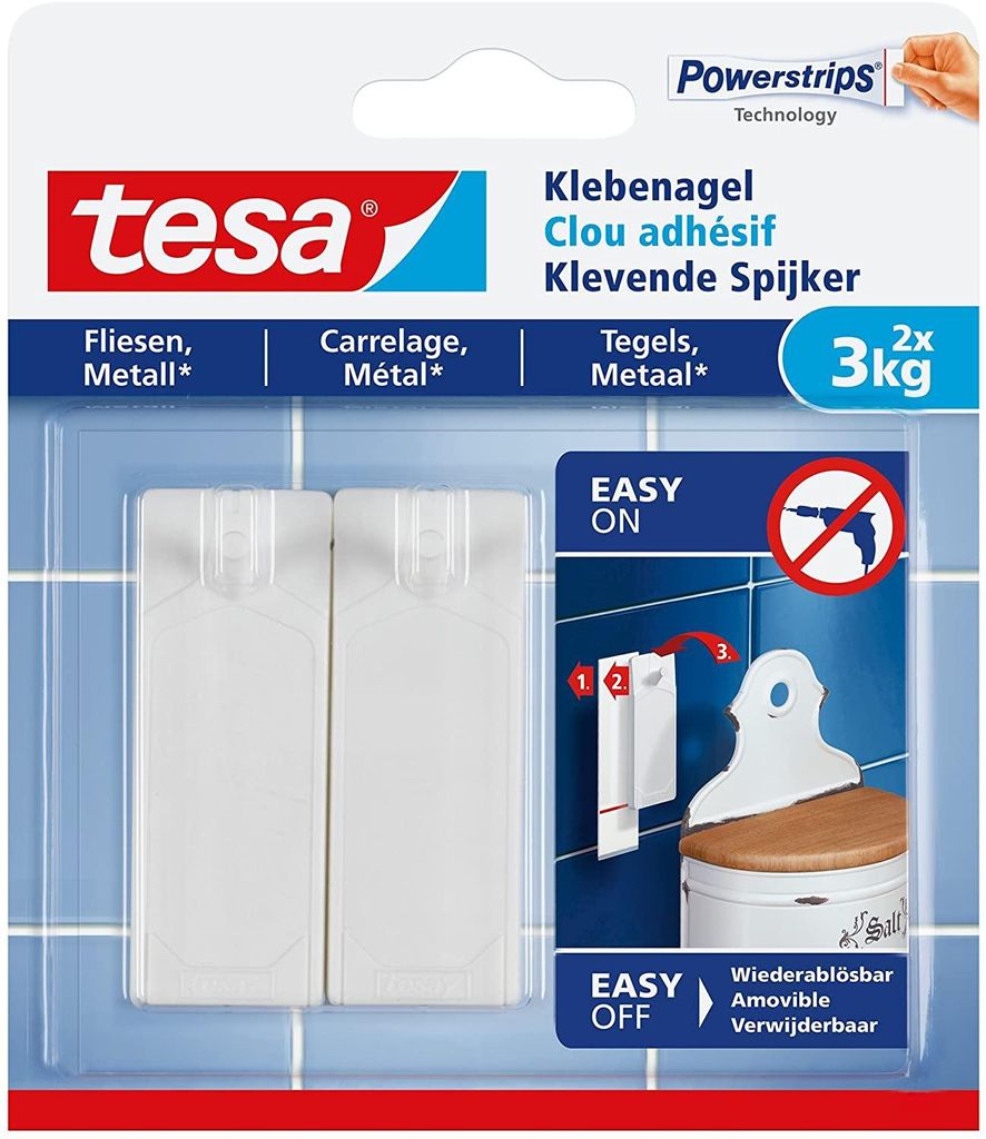 Tesa 77763-00000 1x2 Tesa Clou adhésif pour carrelage et Image du produit 