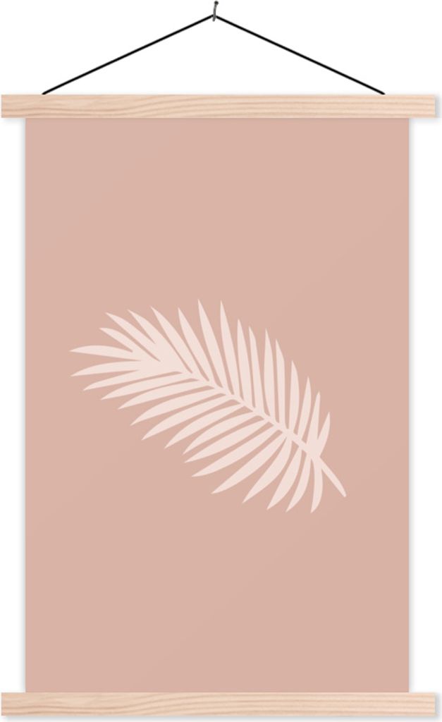 MuchoWow Textilposter Sommer - Palmblatt - Rosa 40x60 cm mit holzfarbenen Rahmen - Poster