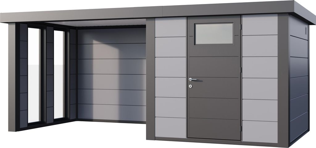 Telluria Metallgerätehaus Classico 2424 mit Lounge Anbau inkl. 2 Fenster lichtgrau Lounge-Anbau links