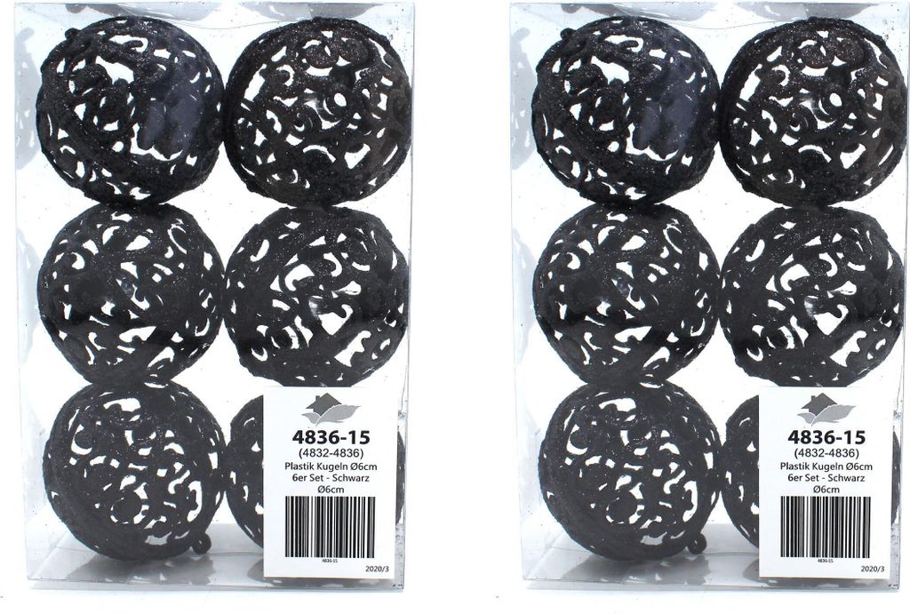 Weihnachts-Kugel 6cm glitzer 2 Sets - 12 Kugeln schwarz