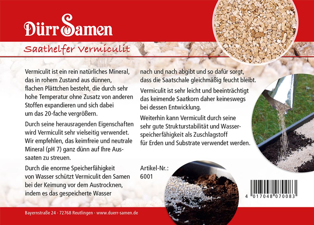 Aussaathelfer Vermiculite 175 g | Anzuchtzubehör von Dürr Samen