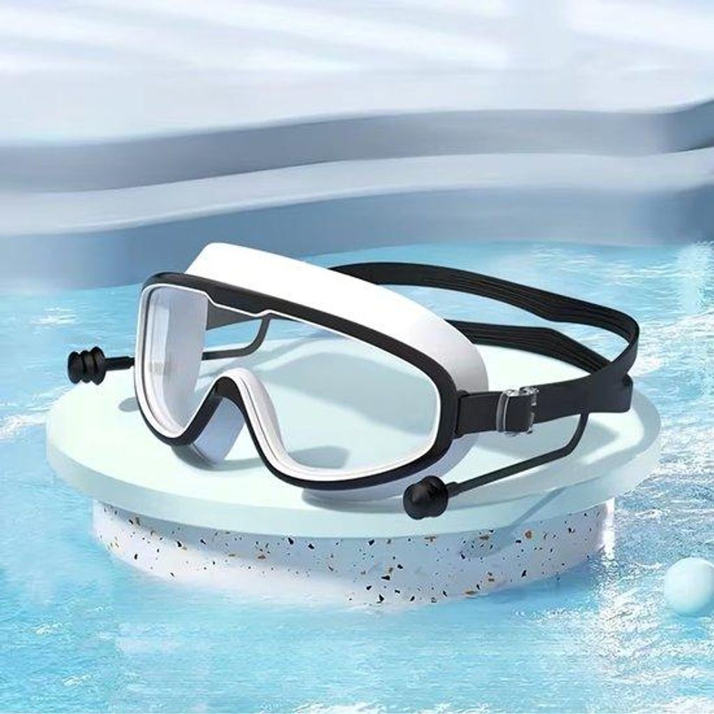 Schwimmbrille für Erwachsene, UV-Schutz, klaren Sichtbereich, leckfrei, Anti-Condens (schwarz-weiß).