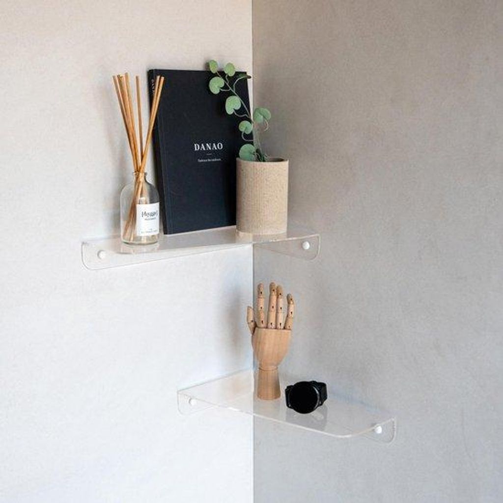 Unyqoos Set mit 2 vielseitigen Plexiglas-Eckregalen für jeden Raum im Haus, 30 x 15 cm, robust und stilvoll