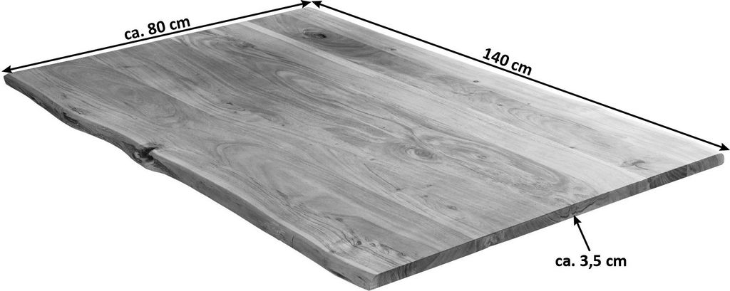 Tischplatte Baumkante massiv Akazie natur 140 x 80 ZUERICH