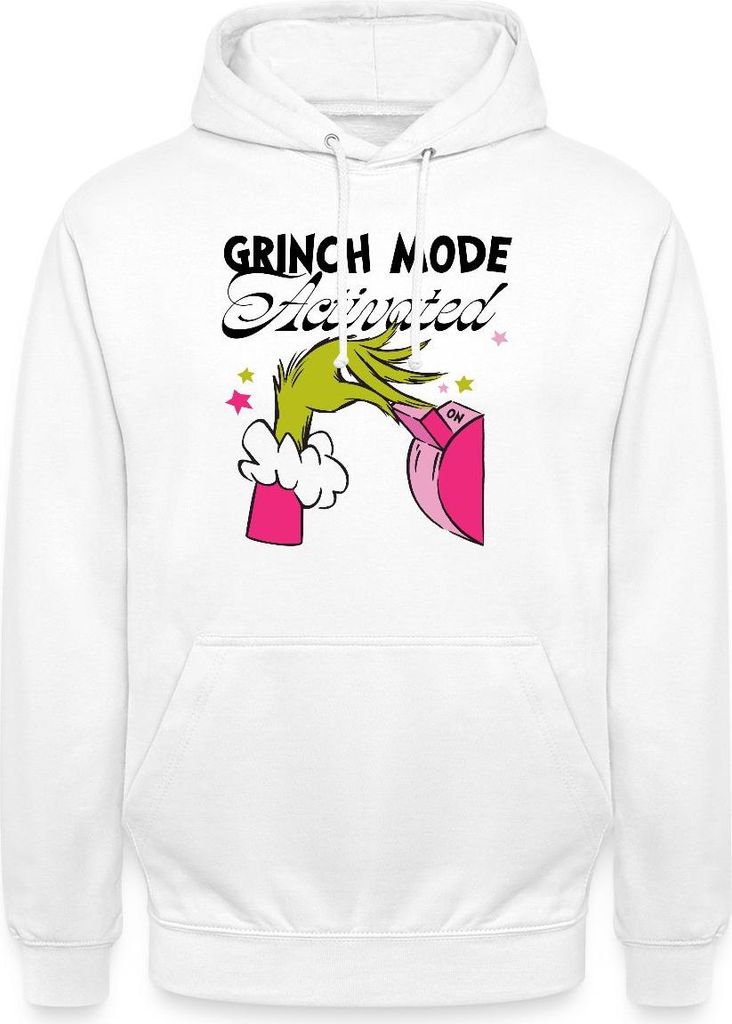 Spreadshirt Der Grinch Statement Grinch Mode Activated Uni Hoodie, 3XL, Weiß