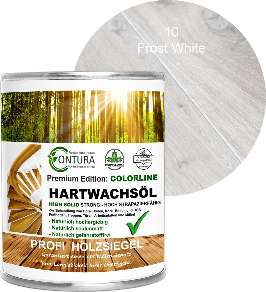 Contura 750ml. FARBIGES Hartwachsöl Colorline Premium Hartwachs - 10 Frost White