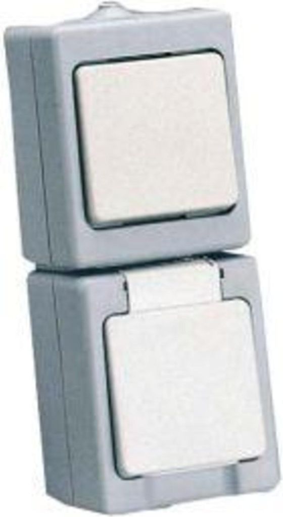 Kopp Standard lichtgrau Schalter Steckdosen Feuchtraum IP44 Aufputz Kombi Schalter Steckdose senkrecht