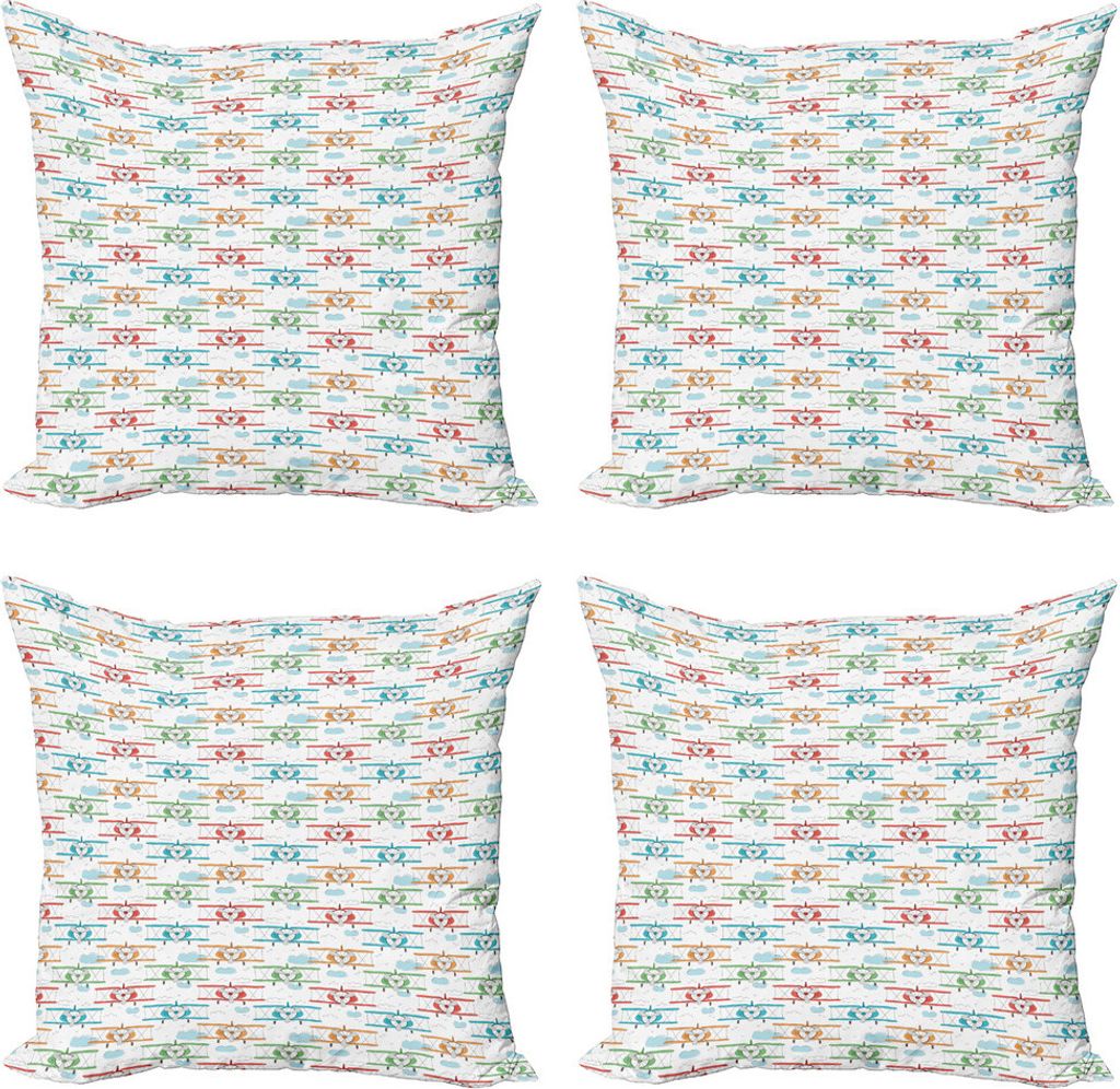 ABAKUHAUS Flugzeug Kissenbezug Set (4 Stück), Bunte Biplanes Childish, Moderner Doppelseitiger Digitaldruck, 60 cm x 60 cm, Mehrfarbig