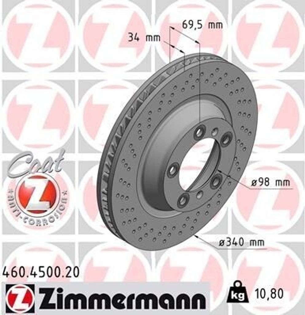 ZIMMERMANN Coat Z Bremsscheibe Vorne Links für PORSCHE 911 Produktbild 