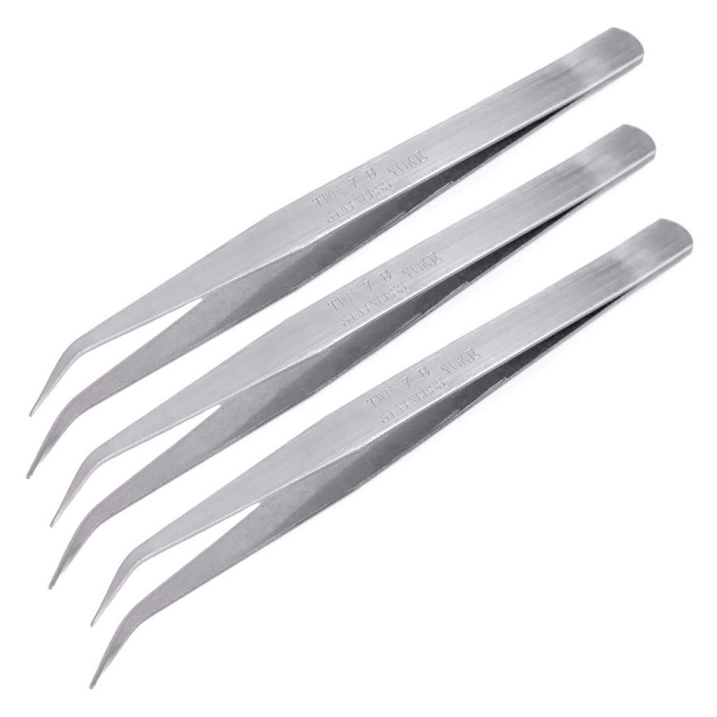3er Pinzetten-Set Feinmechaniker Pinzetten für Hobby Modelbau Variantenwahl, Größe:150 x 10 mm | 1 mm, Variante:gebogene Spitze