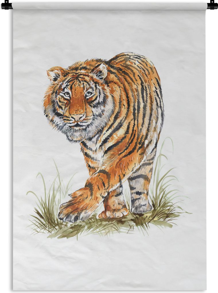 MuchoWow Wandteppich Wandbehang Tiger - Beine - Gras 60x90 cm Tapisserie Dekoration Wandtuch - Foto-Teppich - Abwaschbar