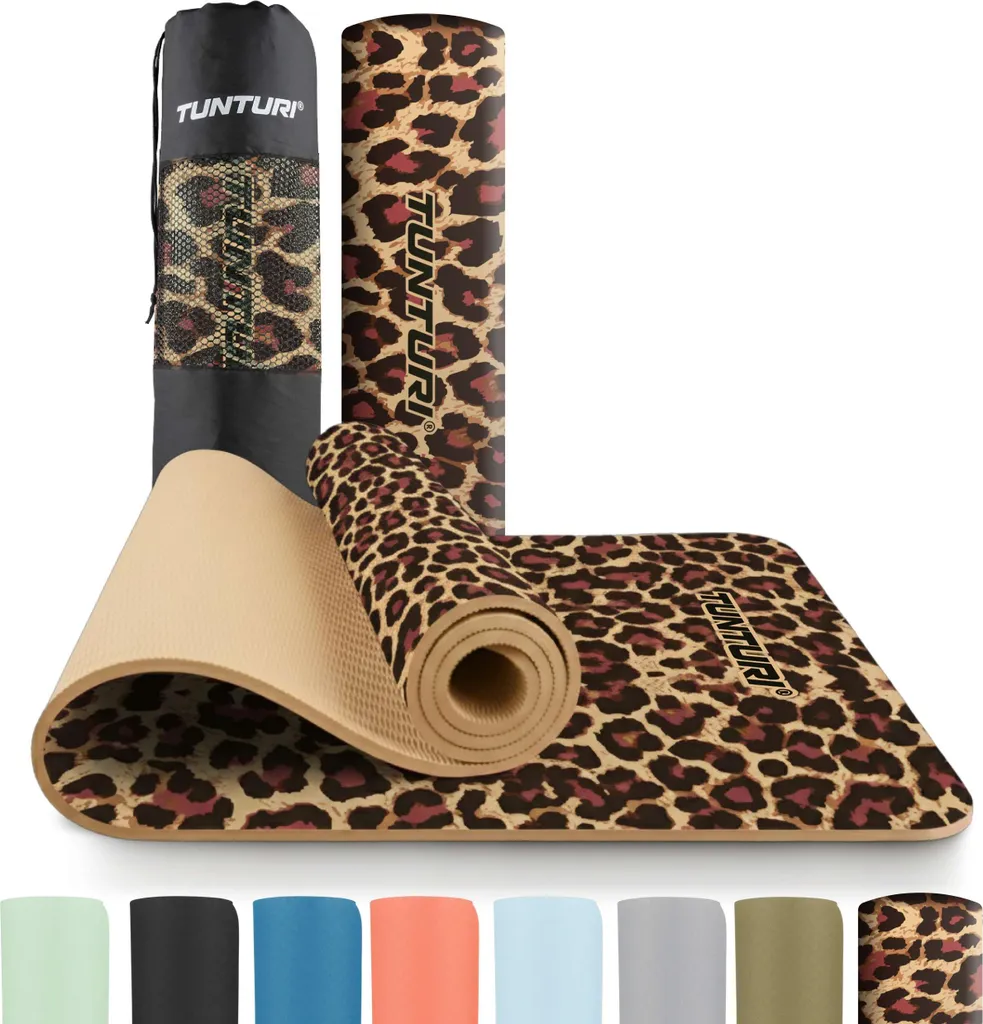 Tapis de yoga Tunturi 8 mm : Confort articulaire et style léopard TPE