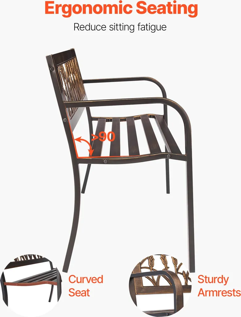 Banc Extérieur 250 kg Capacité de Charge Acier et PVC Style Rétro Bronze