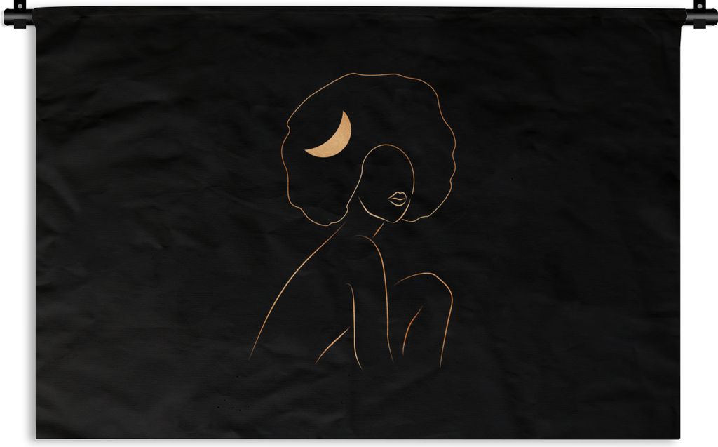 MuchoWow Wandteppich Wandbehang Frau - Gold - Schwarz - Strichzeichnung 150x100 cm Tapisserie Dekoration Wandtuch - Waschbar - Tapisserien - Wand...