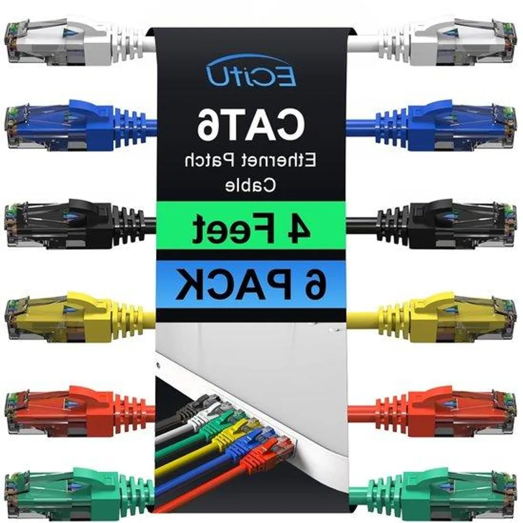 Câble Ethernet Cat6 UTP 12m - Pack de 6 Câbles RJ45 Multicolores Haut Débit