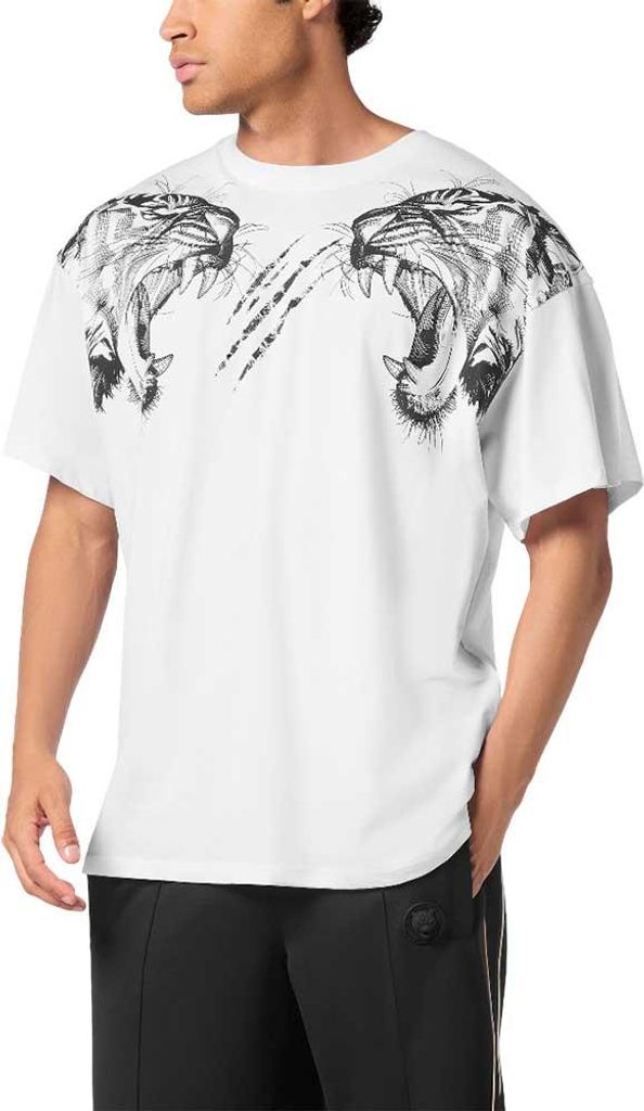 Philipp Plein Sport Tiger Line Kurzarm-t-shirt Weiß M Mann Weiß M