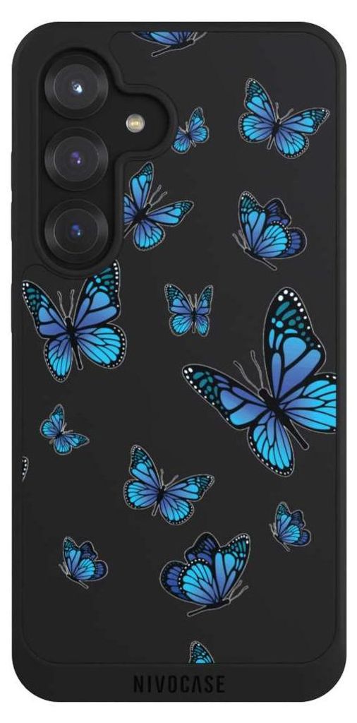 NIVOCASE Handyhülle für Samsung Galaxy S25 Hülle NIVOpure Case Schwarz Muster Schmetterling transparent