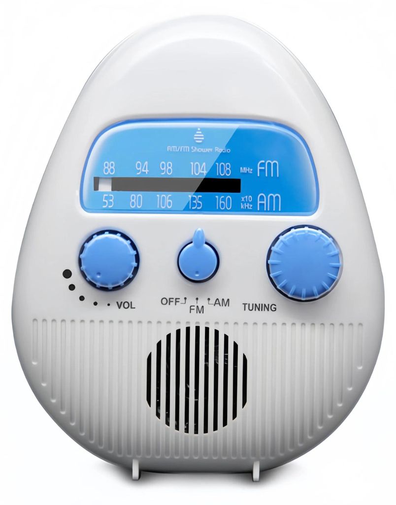 Wasserdichtes Badezimmer-Radio - AM/FM Duschradio - Dualband - Kräftiger Bass-Lautsprecher - Wandmontage - Tragbar - Batterien enthalten