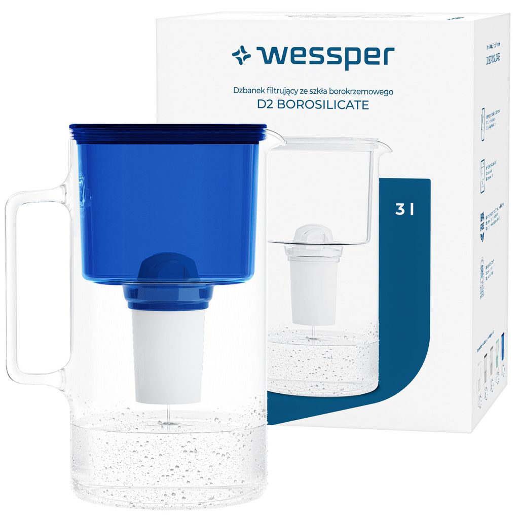 Wessper D2 BOROSILICATE Wasserfilterkanne 3 L Blau – Produktbild 