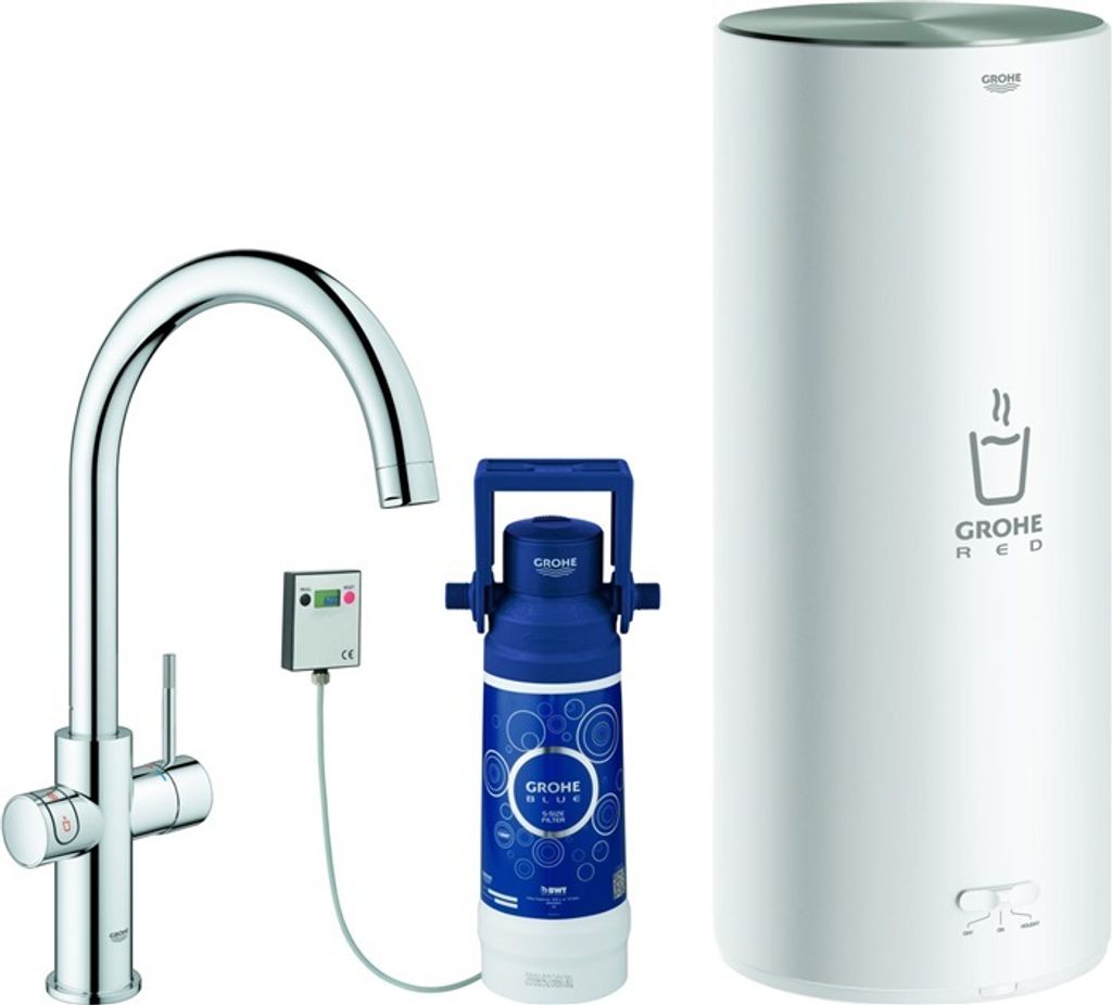 Grohe Red Duo Einhand-Spültischarmatur Set, Ausladung 224mm, C-Auslauf, mit GROHE Red Boiler Größe L, 30079001