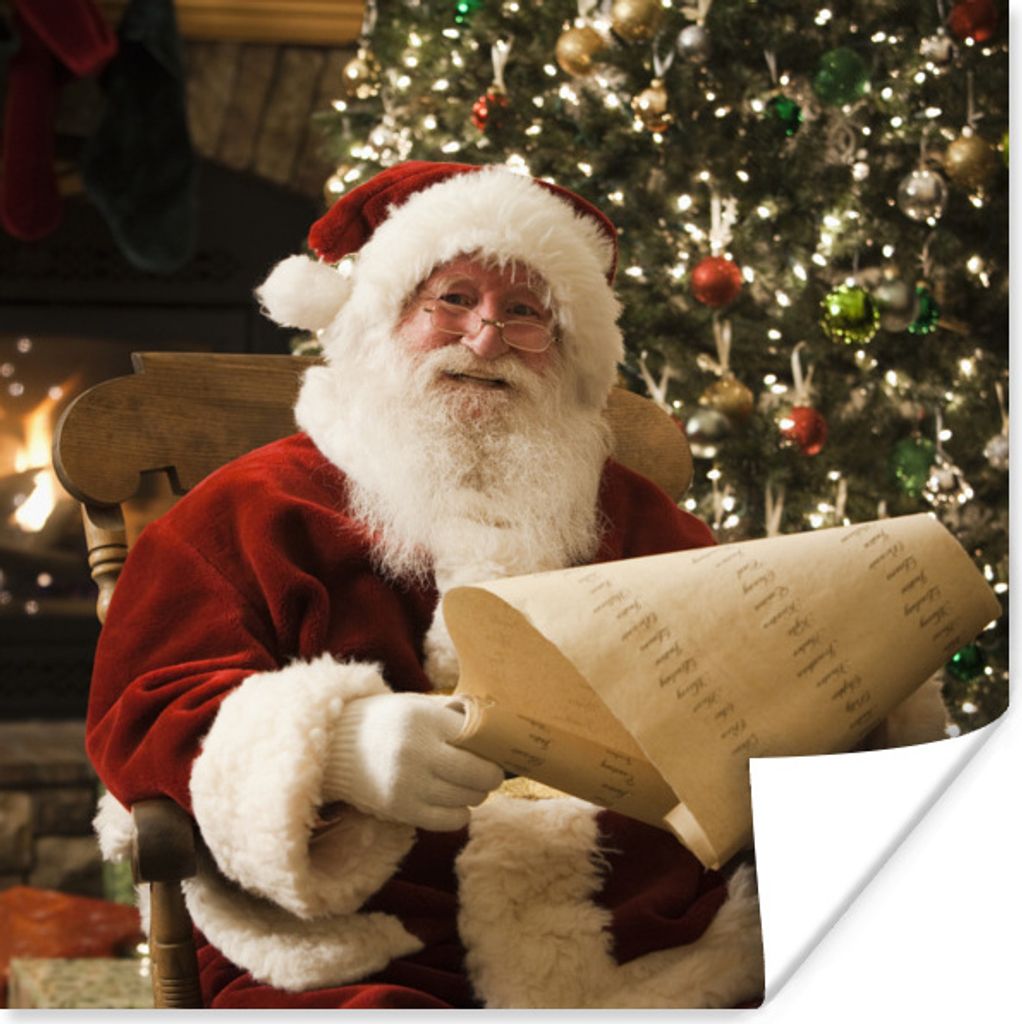 MuchoWow Poster Der Weihnachtsmann prüft seine Liste 75x75 cm - Wand Dekoration