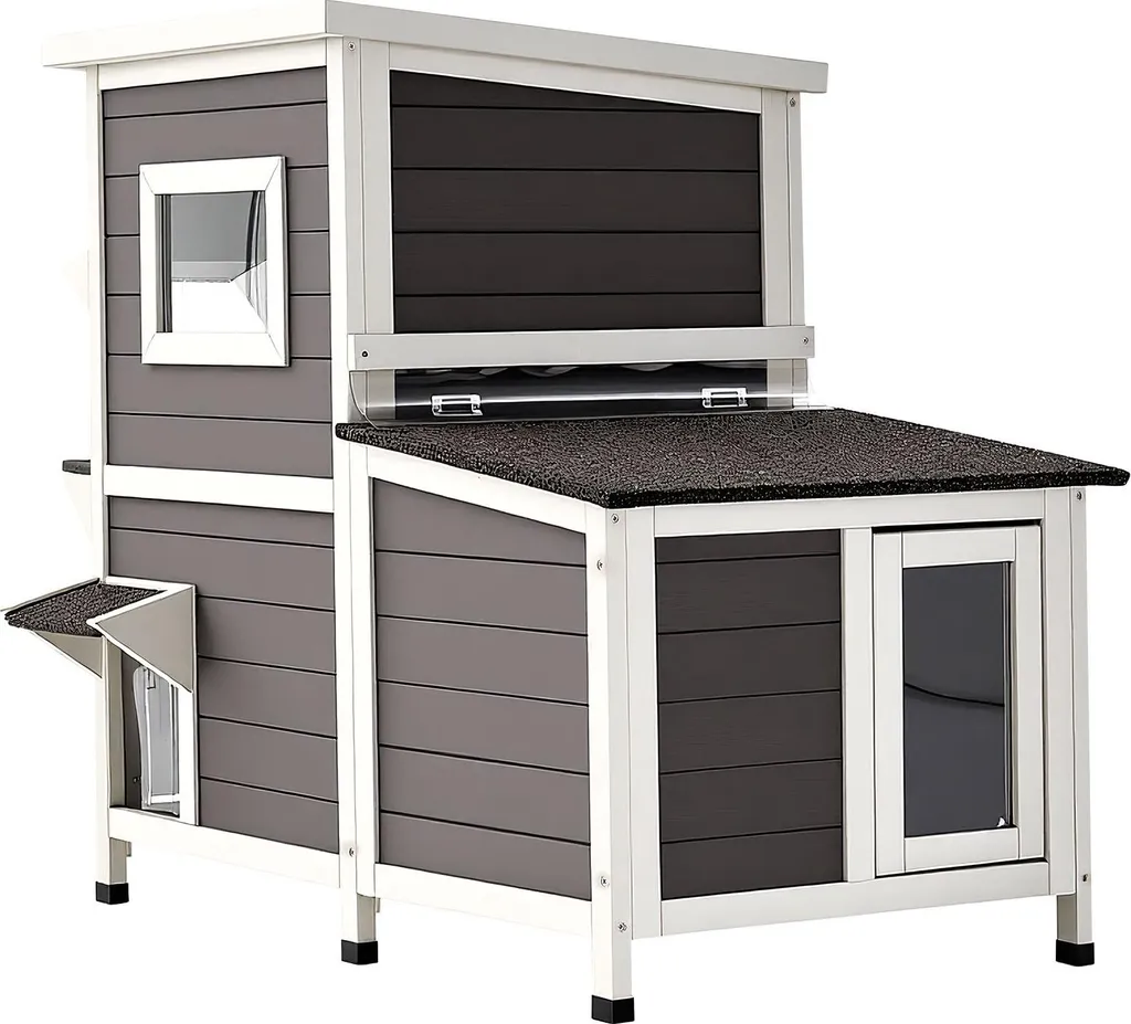 Abri pour chats de jardin - Maison bois 2 niveaux pour chats d'extérieur - 12