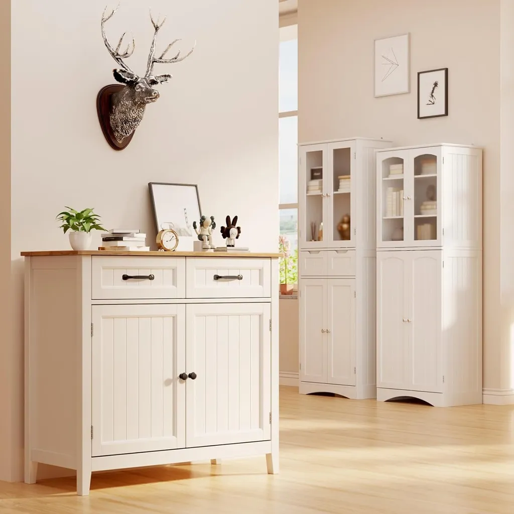 Commode Buffet Rétro avec Étagère Ajustable - Meuble de Cuisine Stable