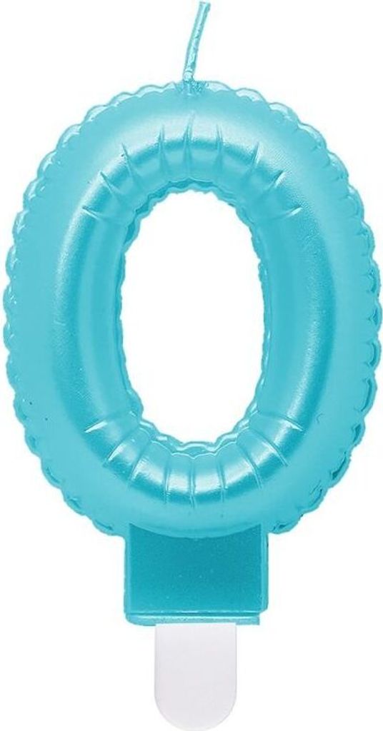 Kerze Zahl 0 hellblau "Folienballon"