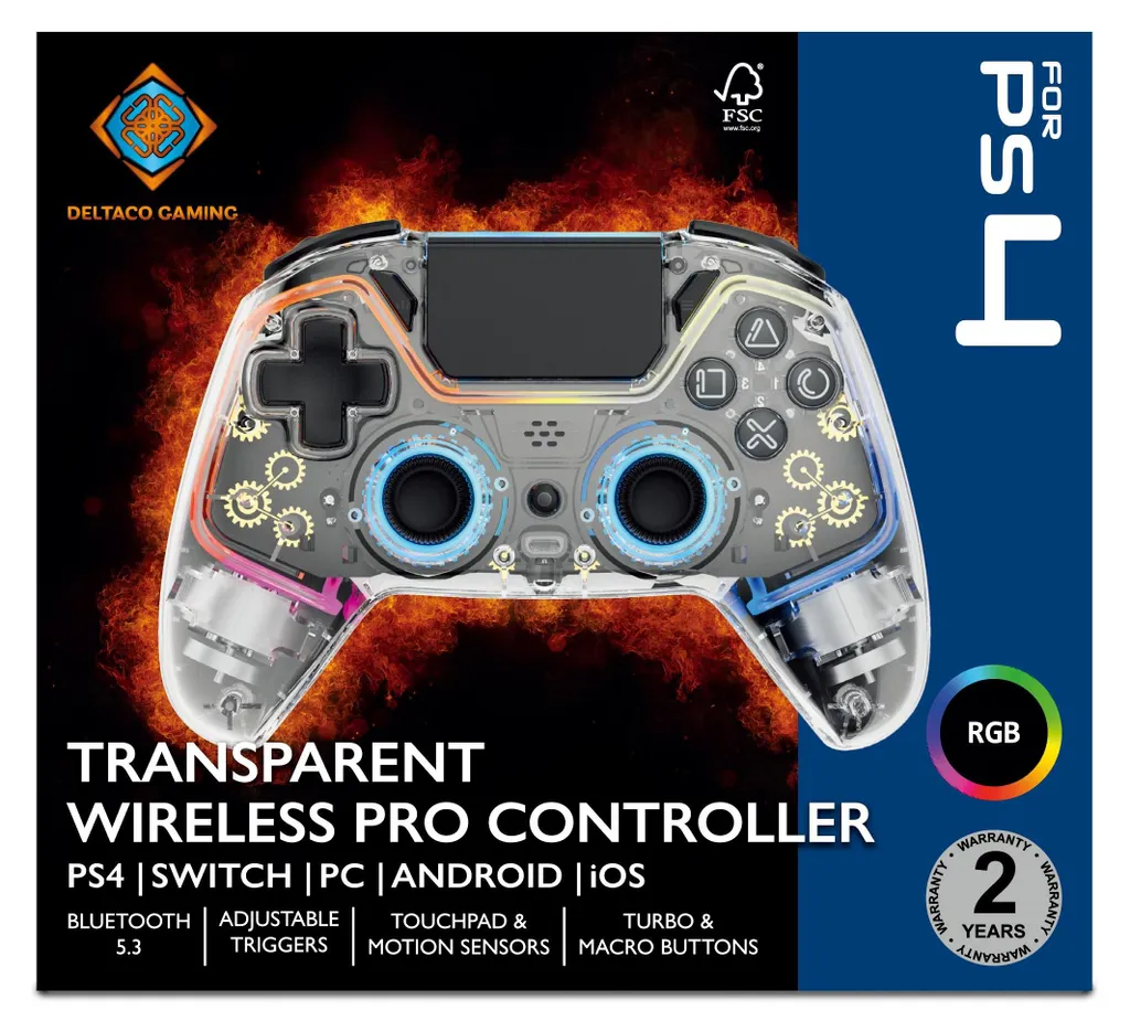 Deltaco Contrôleur Transparent Bluetooth PS4 PC - Ergonomie et Précision - 5