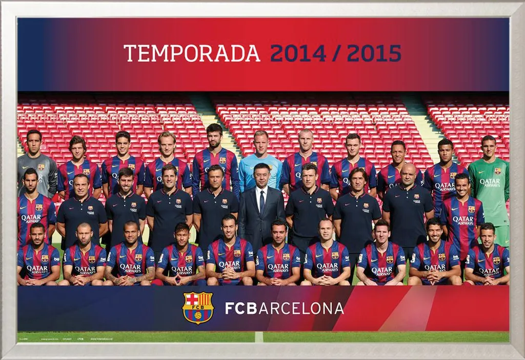Poster FC Barcelone 2015 protégé avec cadre Shinsuke alu anti-reflet