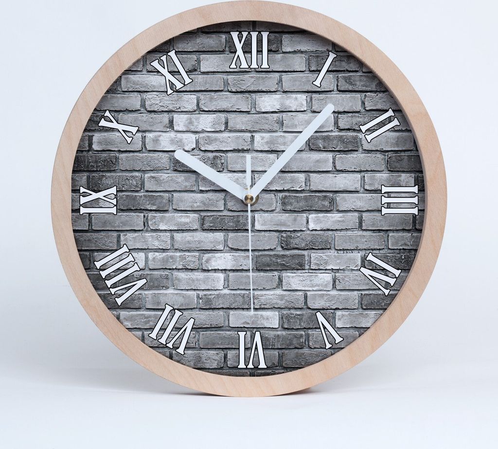 Holzuhr 20fi cm wanduhr - weiße Spitzen - Ziegelwand