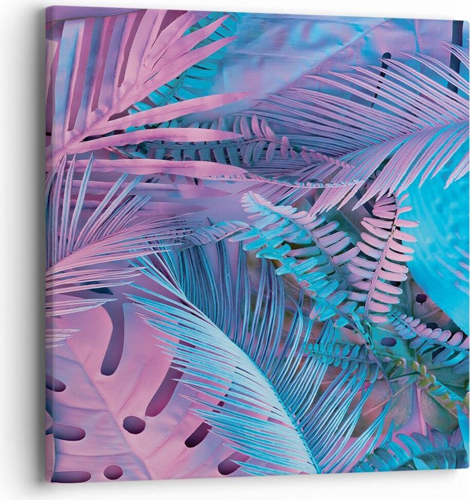 Bild auf Leinwand - Leinwandbild - Einteilig - Blätter Rosa Blau - 40x40cm - Wand Bild - Wanddeko - Wandbilder - Leinwanddruck - Bilder - Wanddeko...