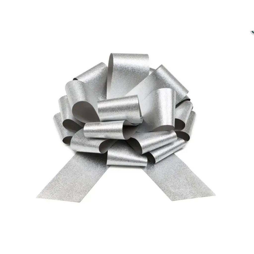 Geschenkschleife 30cm Ziehschleife wasserfest & wetterfest Silber