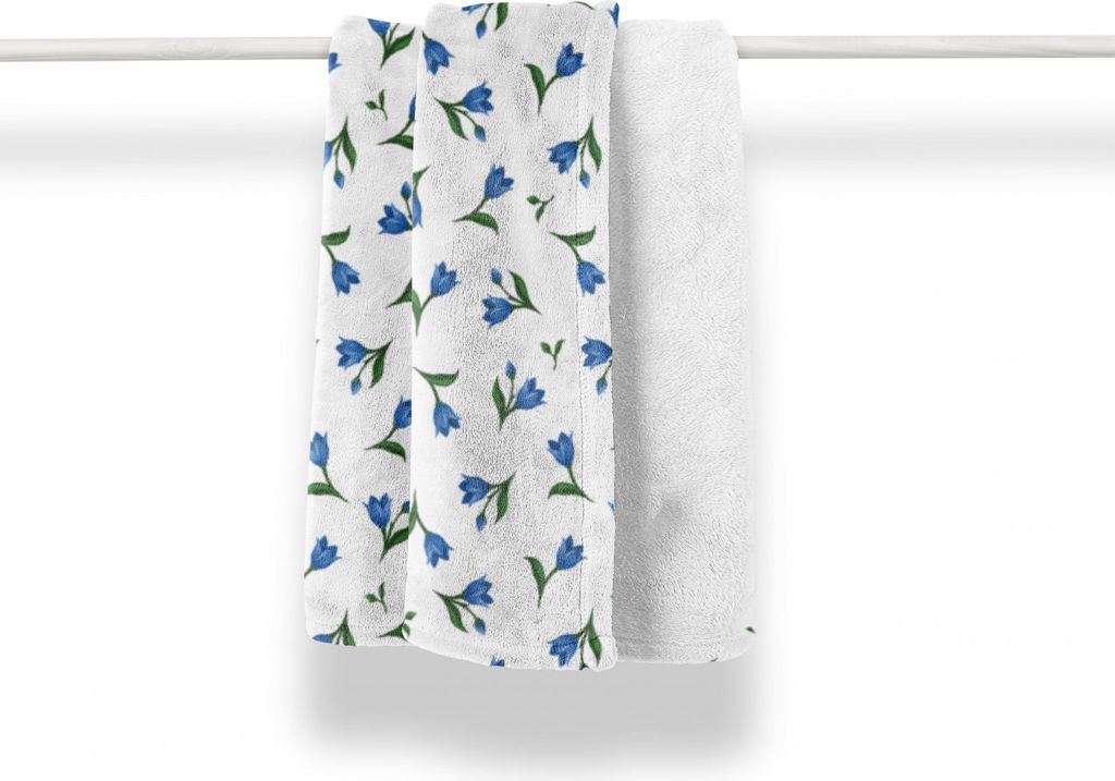 ABAKUHAUS Natürlich Weich Flanell Fleece Decke, Blaue Blumen und Knospen Motiv, Gemütlicher Plüsch für den Innen- und Außenbereich, 125 x 175 ...