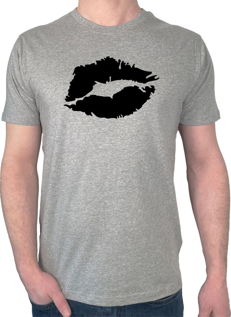 Huuraa Herren T-Shirt Kussmund Lippen XXL Sport Grey Bio Baumwolle Fairtrade Herrenshirt Geschenkidee