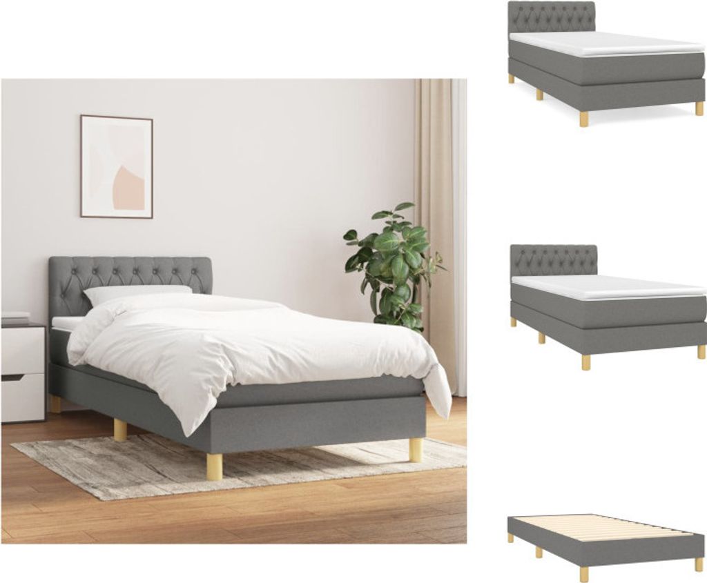 vidaXL Boxspringbett mit Matratze Dunkelgrau 90x200 cm Stoff - Betten & Bettgestelle