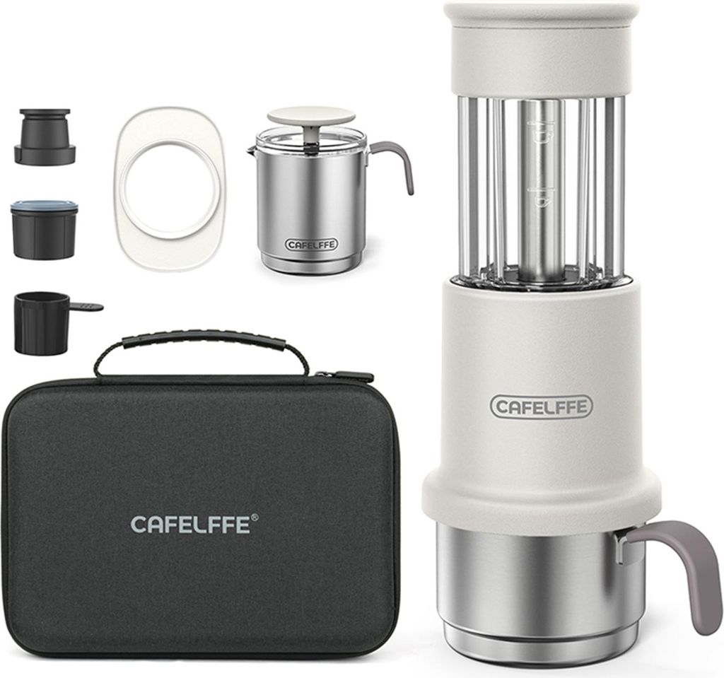 Tragbare Reise-Kaffeemaschine Set 2 in 1 Kompatibel NES Kapsel und gemahlener Kaffee Manuelle Handkaffeepresse mit 120ml Edelstahl Tasse 80ml Wasse...