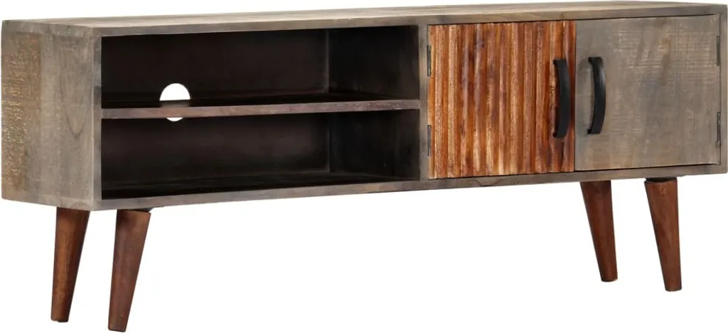 Meuble TV 130 cm pour Salon Moderne : Rangement Multimédia en Bois Gris