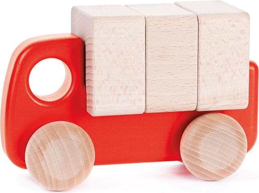 Bajo Holz-LKW mit Bausteinen - nachhaltiges Spielzeug gelb