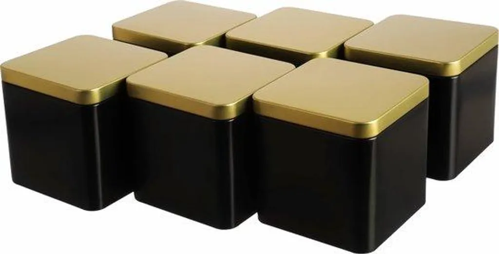 Conserver le Thé en Vrac : Boîtes Hermétiques 150g Noir et Or - Set 6