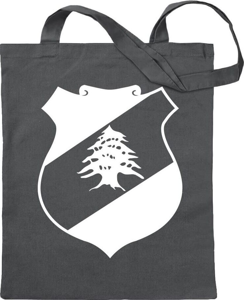 Kiwistar - Baumwolltasche - stahlgrau - Libanon Wappen - Tragetasche Stoffbeutel Umhängetasche Langer Henkel