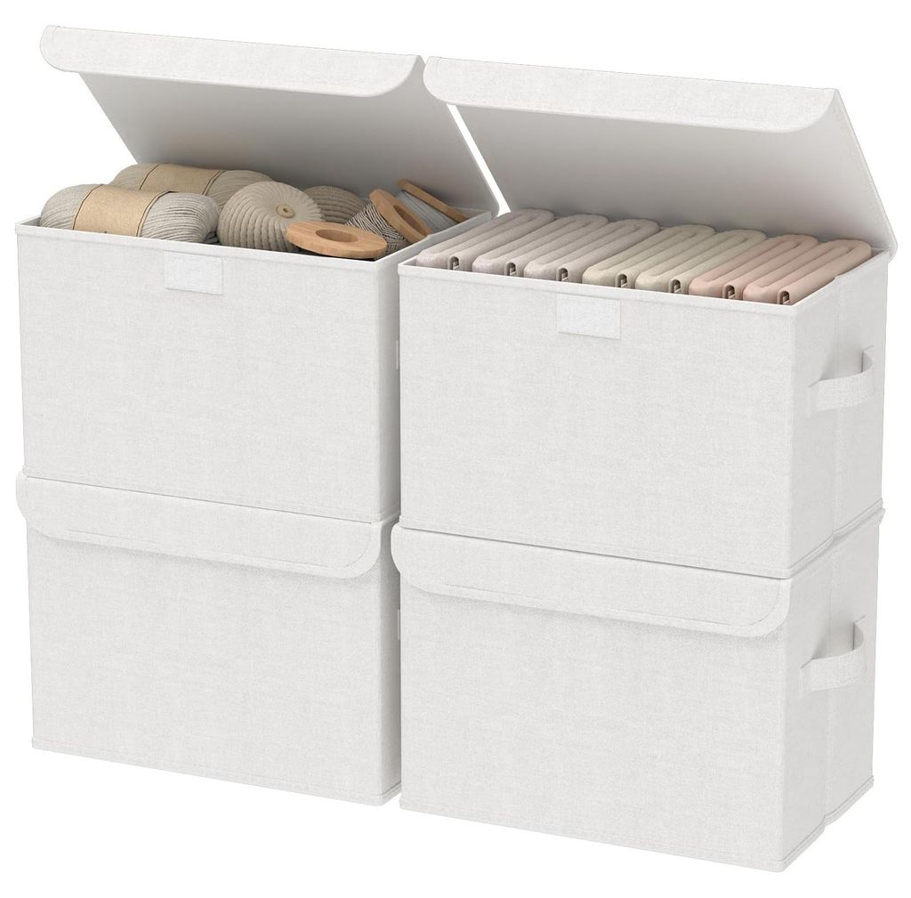 4 Aufbewahrungsboxen mit Deckel, faltbare Stoffboxen, Kleiderschrank-Organisationssystem, für Schlafzimmer, Kleideraufbewahrung, weiß, 30 x 23 x ...