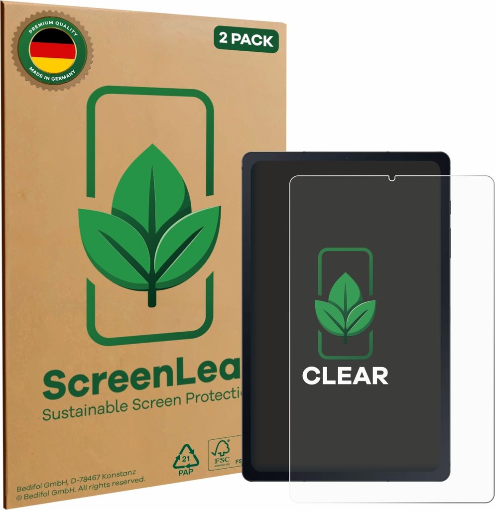2x ScreenLeaf Schutzfolie für Samsung Galaxy Tab S6 Lite 2020 nachhaltiger Displayschutz Display Schutz Folie Klar Transparent