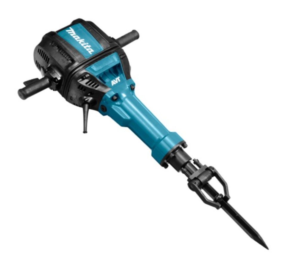 A teal and black demolition hammer is shown against a white background.