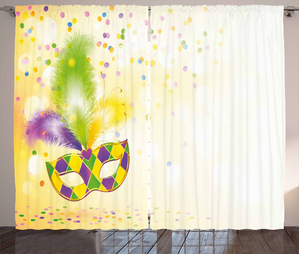 ABAKUHAUS Karneval Rustikaler Gardine, Party, Schlafzimmer Kräuselband Vorhang mit Schlaufen und Haken, 280 x 225 cm, Gelb, Grün, Lila