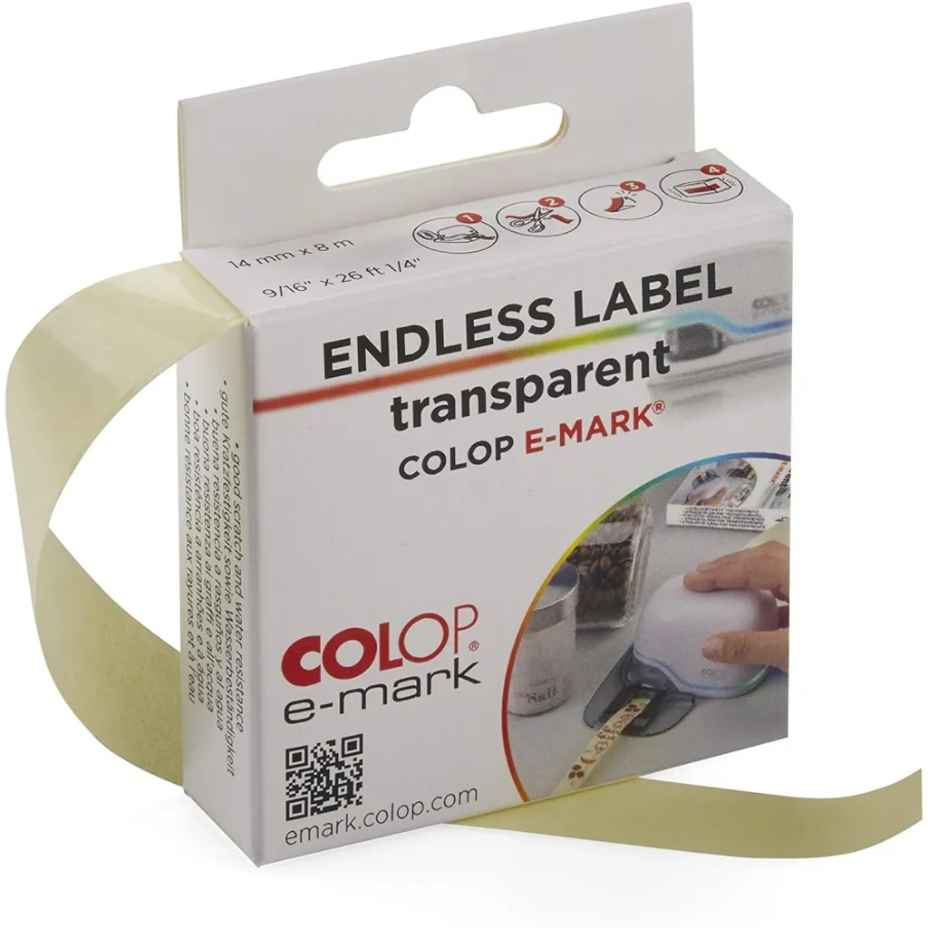 Rouleau d'étiquettes transparentes 14mm pour imprimante COLOP e-mark