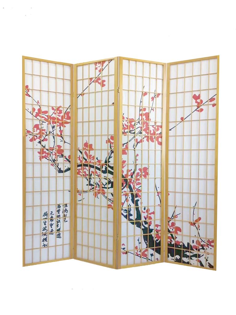 Fine Asianliving Paravent Japanische Trennwand Shoji B180xH180cm Raumteiler Natur - Sakura
